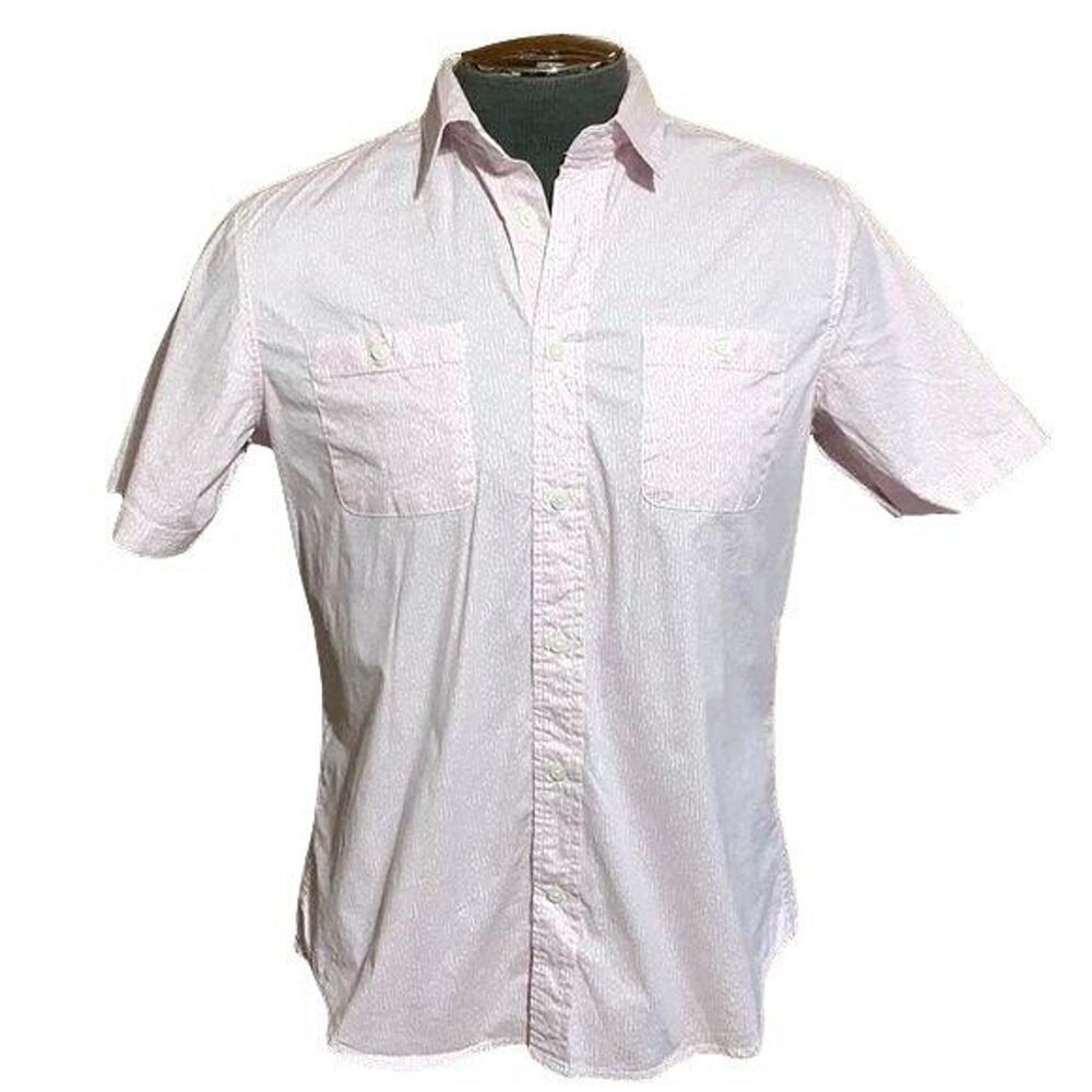 Alexander Julian Mens Button Down Casual Shirt Short Sleeve Pink Beach Medium